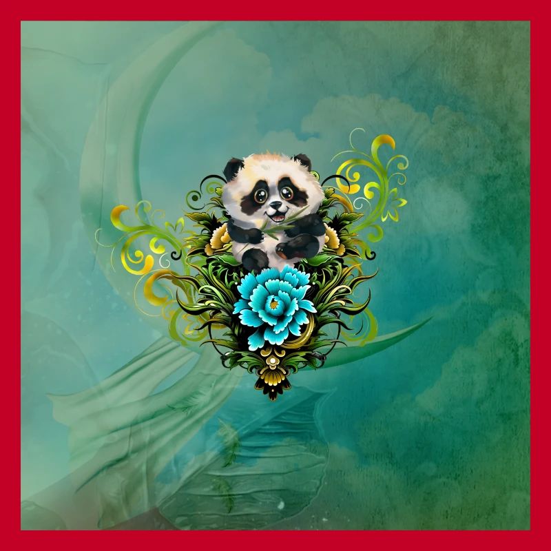 Mignon petit panda avec des fleurs