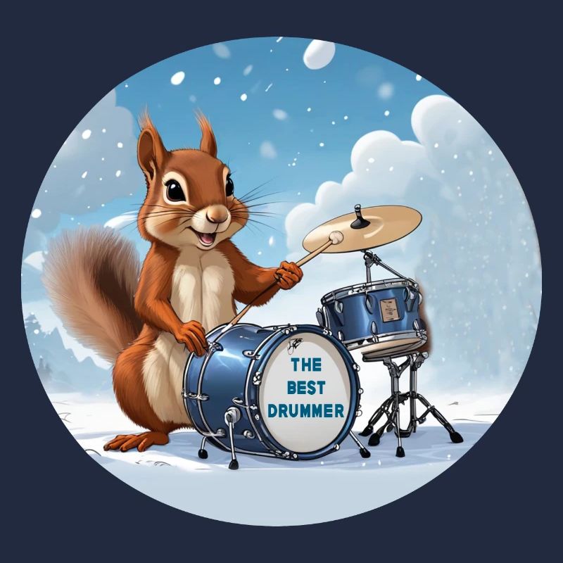 Ecureuil joue de la batterie dans la neige