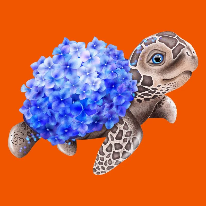 Schildkröte mit Hydrangea Hortensien