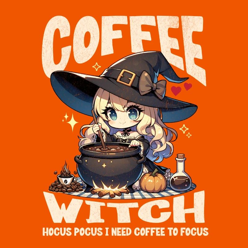 Coffee Witch Making Potion Cute Kawaii Design
