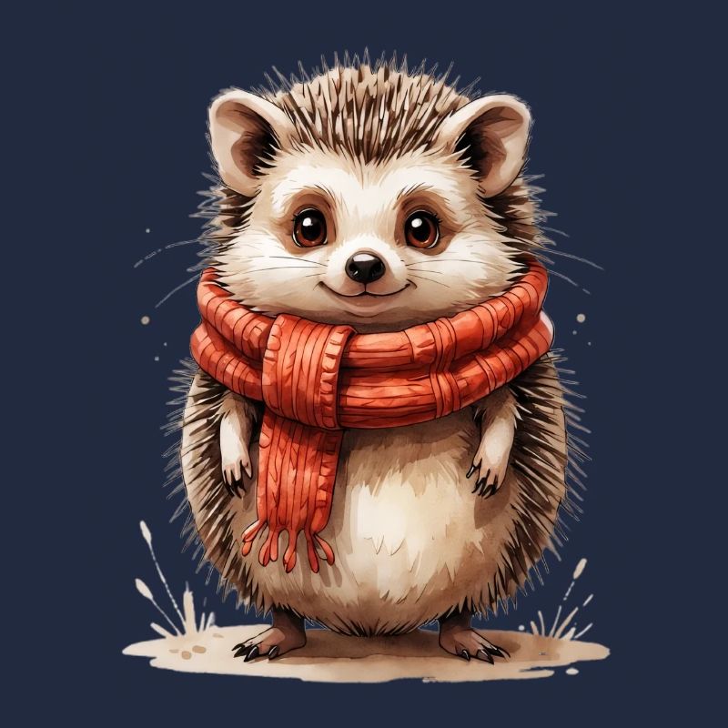Hérisson d’hiver avec écharpe rouge