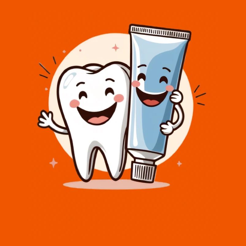 Smiling tooth with toothpaste