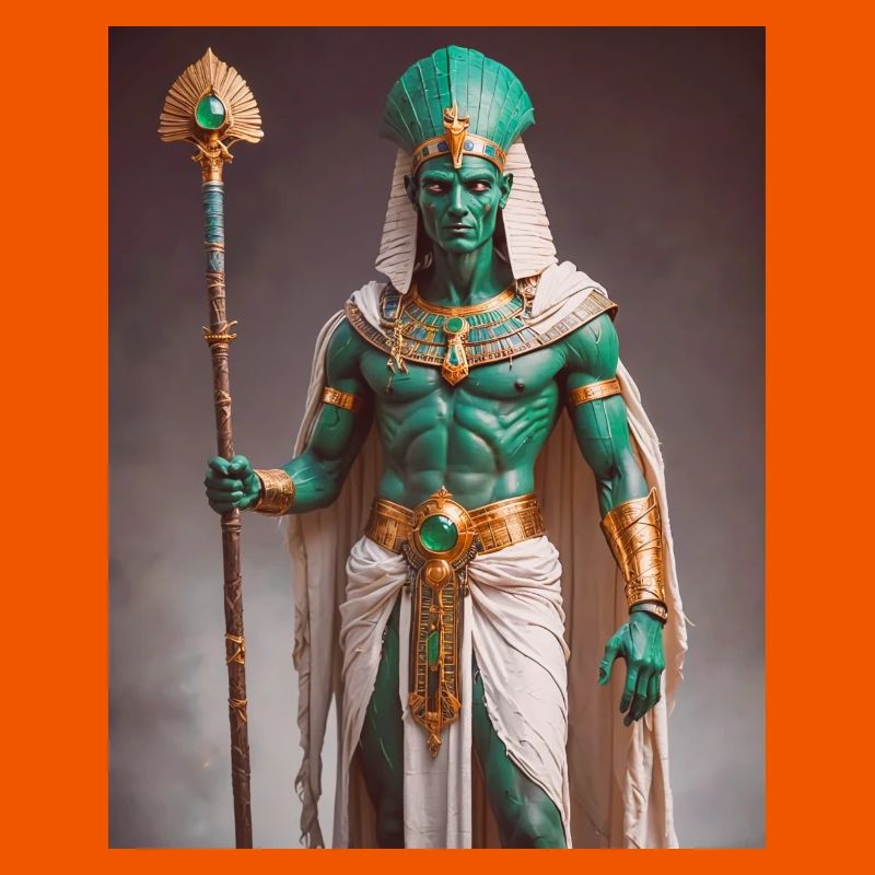 Osiris, green-skinned god with pharaoh crown