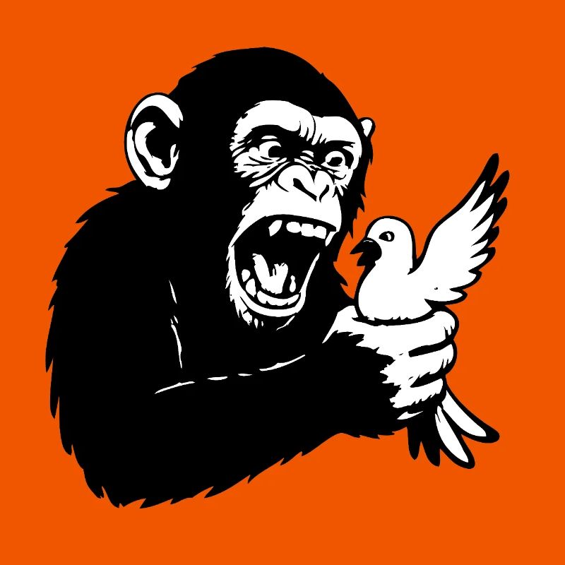 Monkey squeezes pigeon