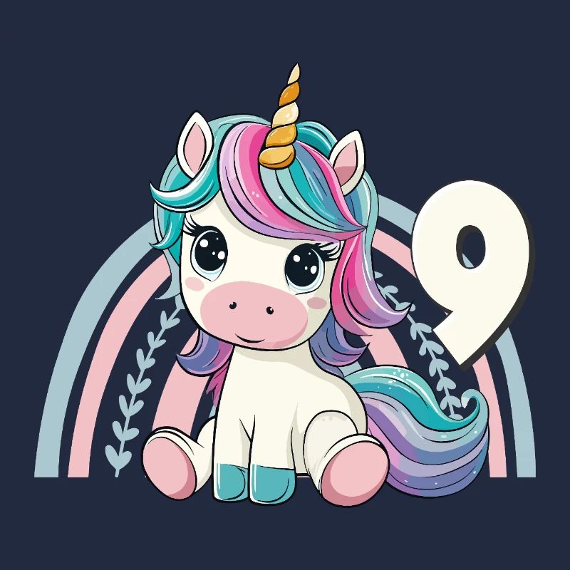9. Geburtstag Einhorn Regenbogen Süß Niedlich
