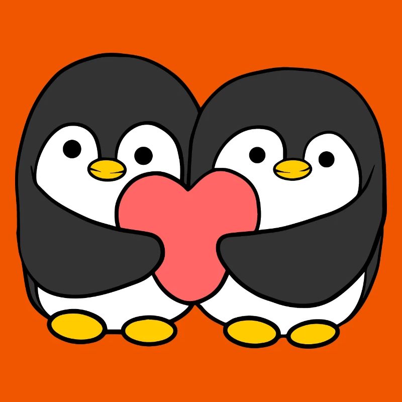 Comic Pinguin Paar das ein Herz hält