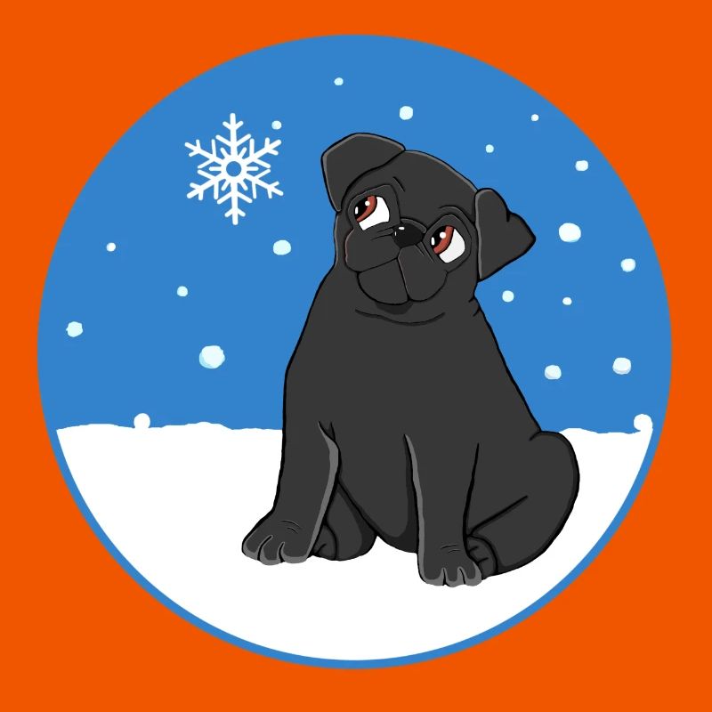 Schwarzer Mops im Schnee
