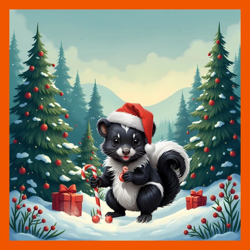 Moufette de Noël dans la forêt enneigée