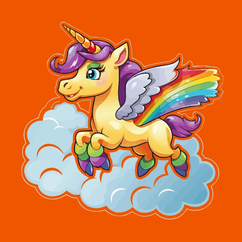 Regenbogen-Einhorn auf Wolke