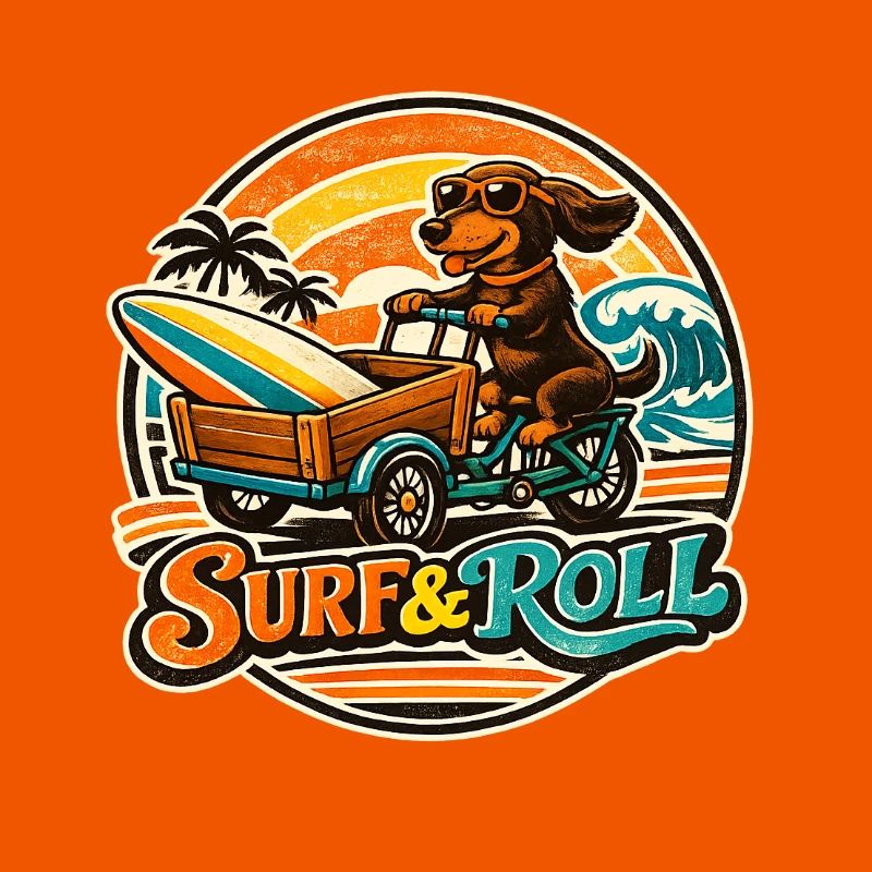 Surf & Roll Dackel mit Surfbrett