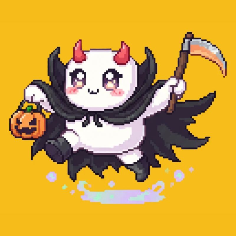 Pixel Halloween Dämon mit Kürbislaterne