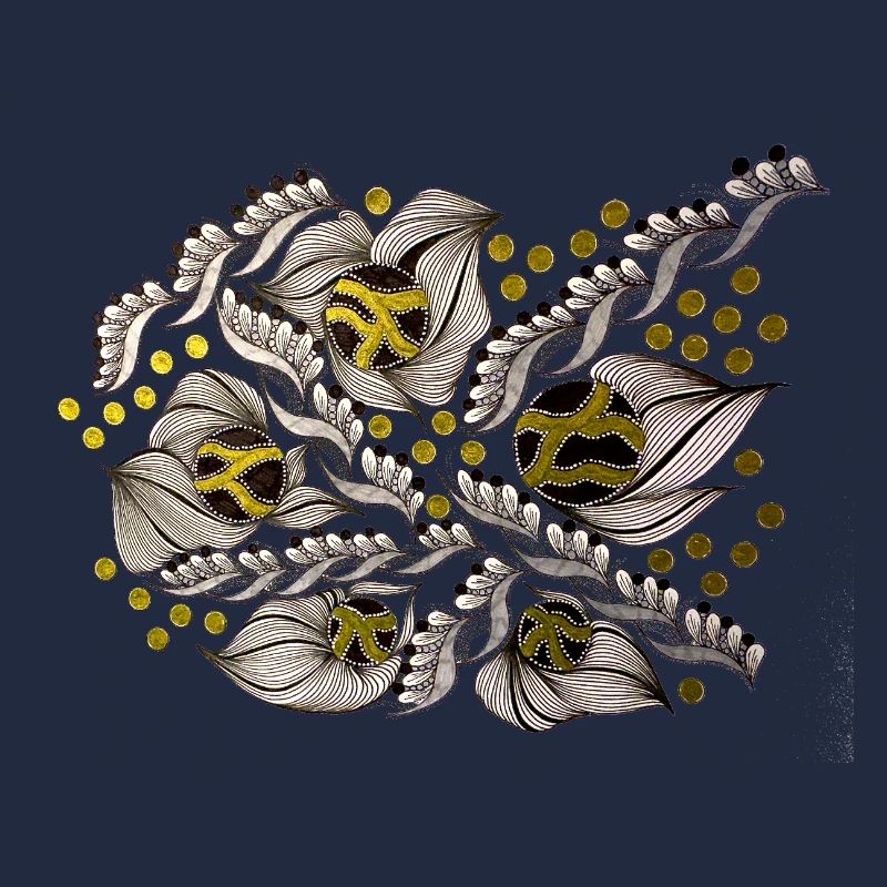 Leaf Lines Pattern with Gold Dots