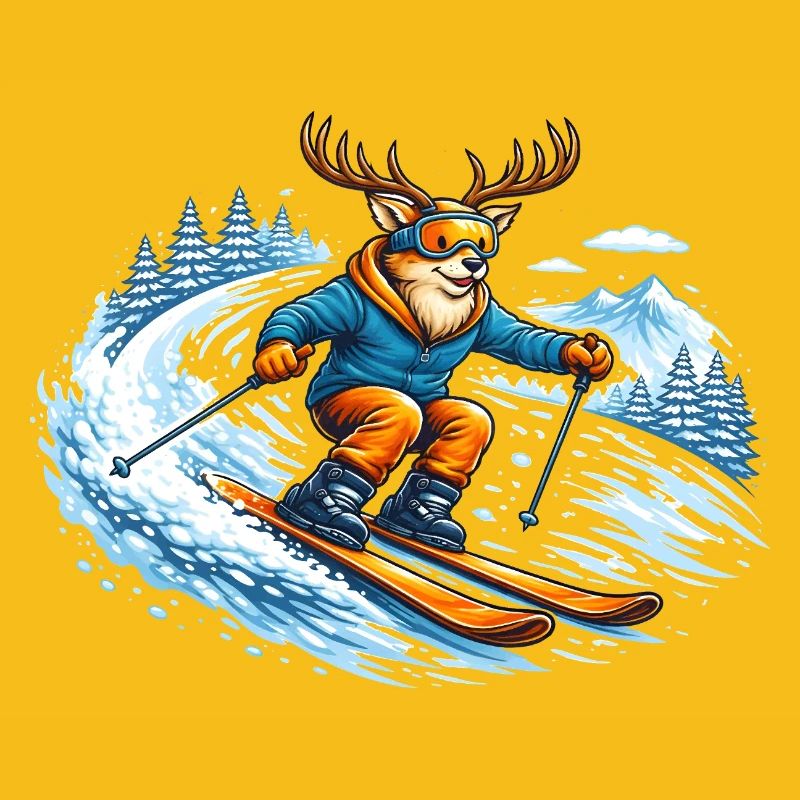 Lustiger Ski Hirsch – Comic Wintersport Motiv