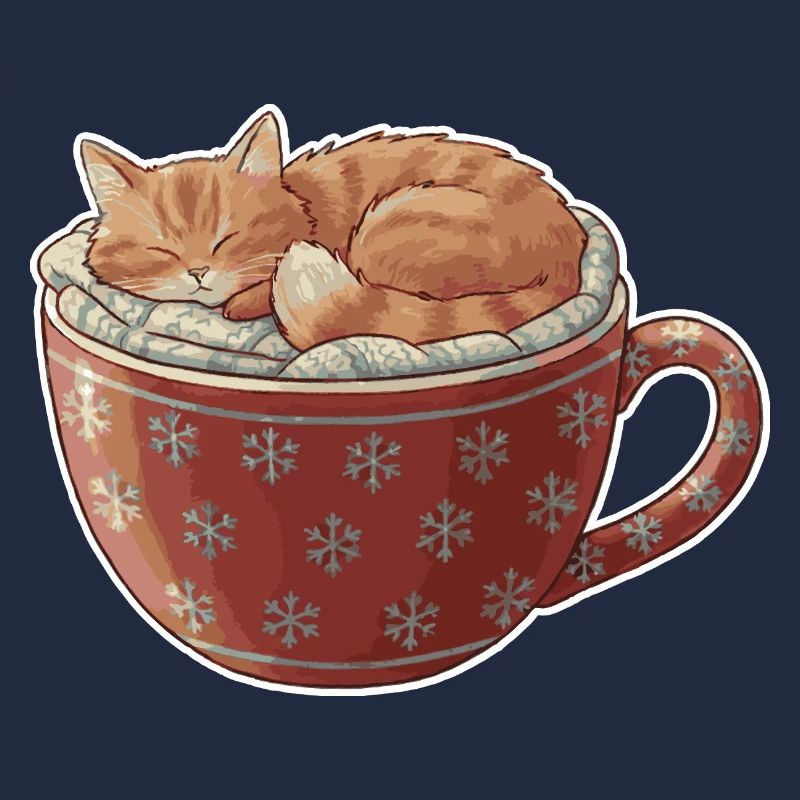 Sleeping cat in Christmas mug