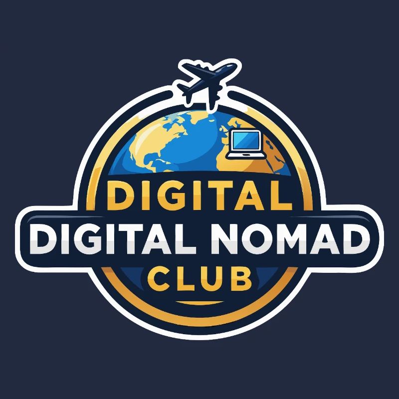 Digital Nomads Club Emblem Working Under Palm Trees