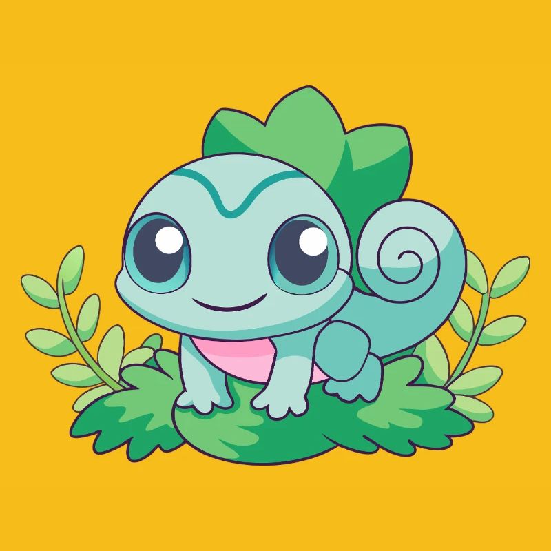 Bébé caméléon turquoise sur une branche