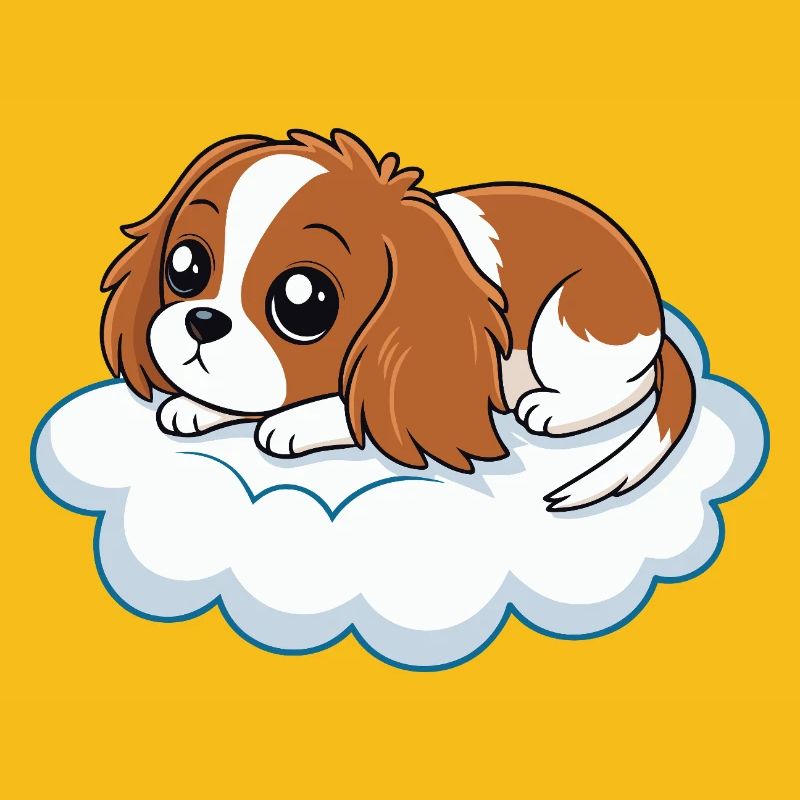 Chiot cavalier rêveur sur un nuage