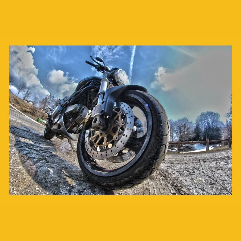 Frontal motorcycle on the road