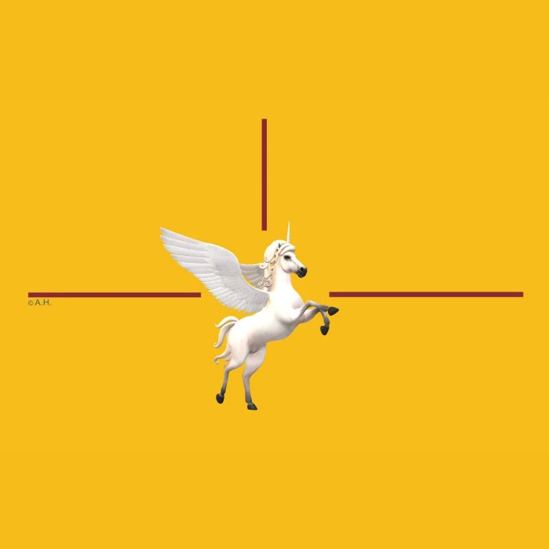 Licorne ailée devant des lignes rouges