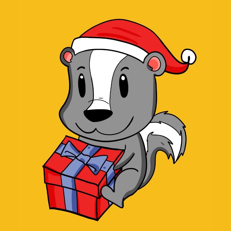 Bébé moufette de Noël avec cadeau