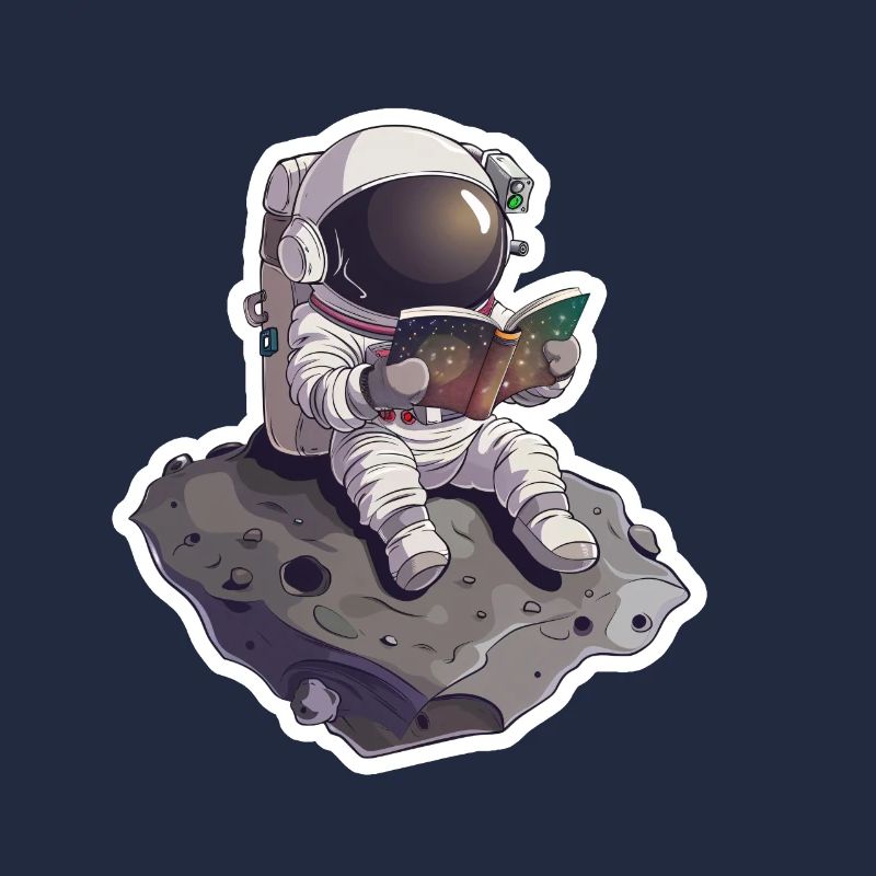 Kleiner Astronaut liest ein Buch auf Astronid