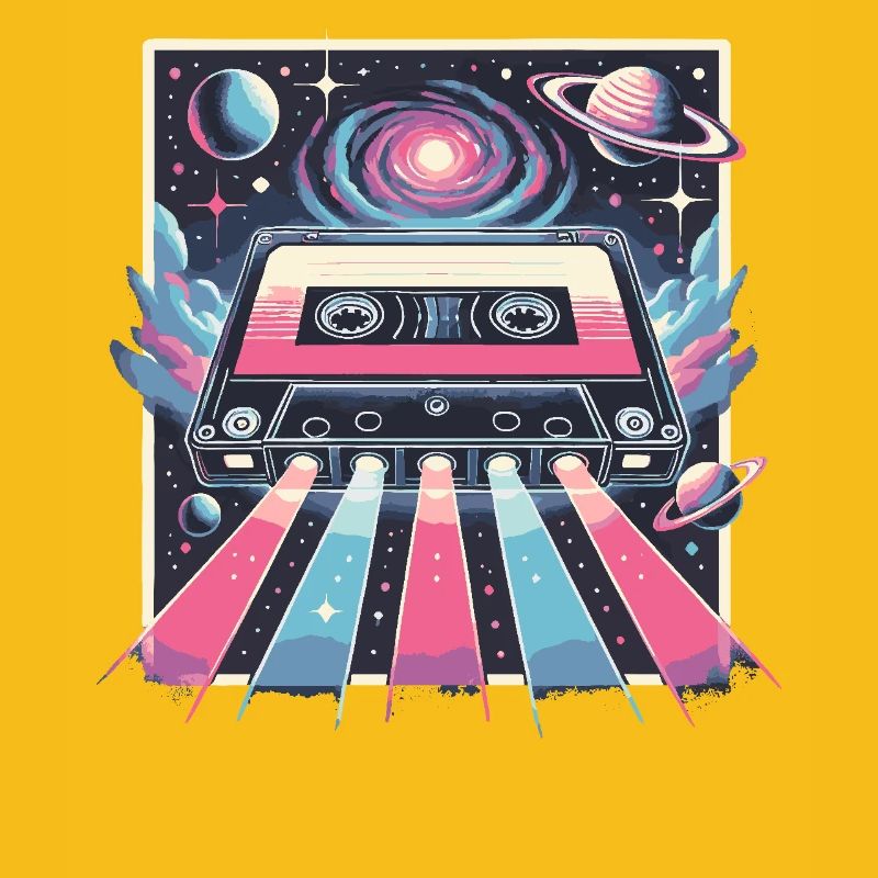 Retro Cassette Space Neon Galaxy