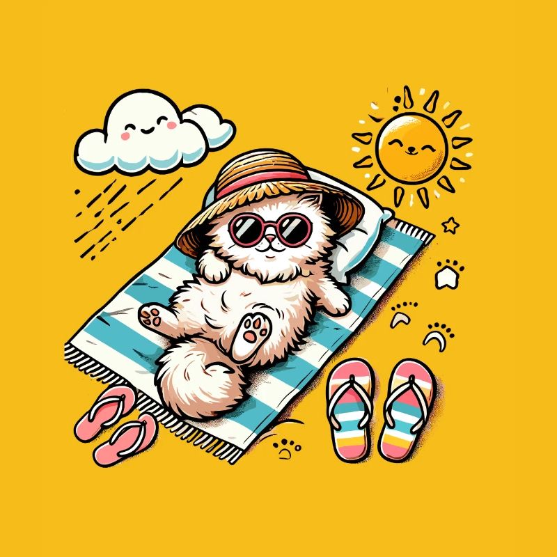 Plage Chat Relaxant Soleil