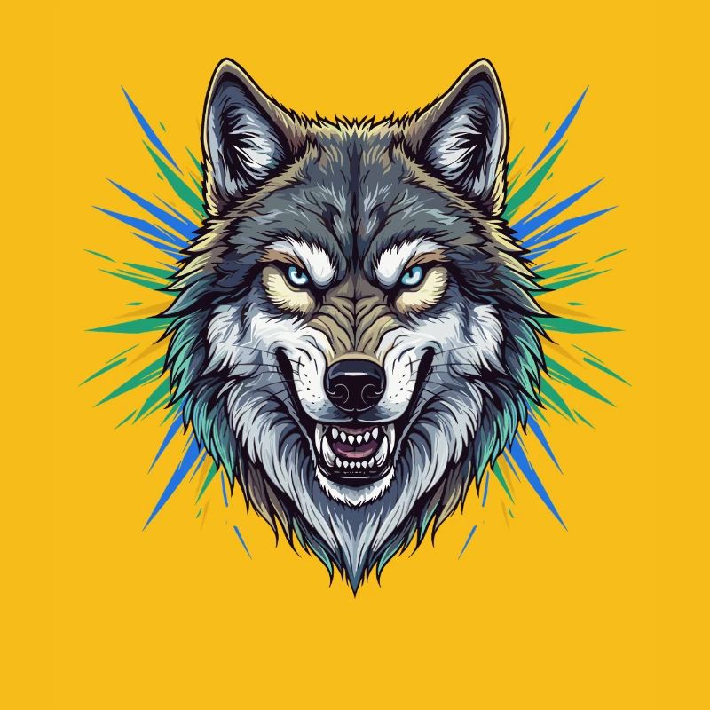 Wolfskopf mit bunten Strahlen