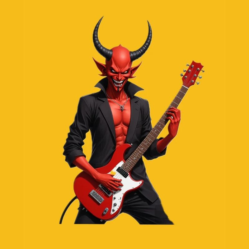Teufel mit roter E-Gitarre