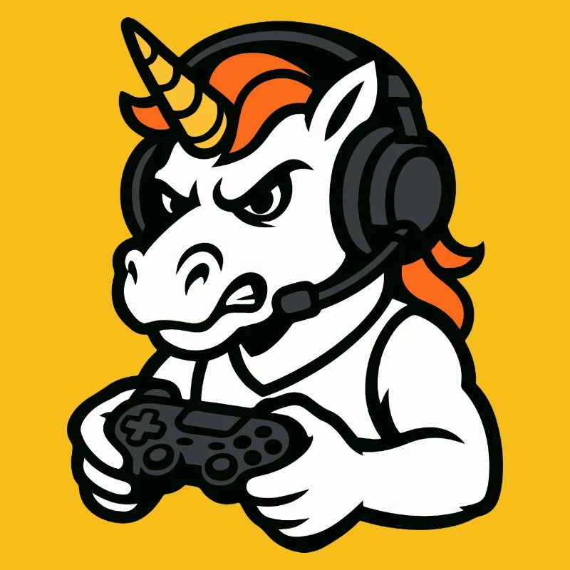 Wildes Einhorn-Gamer-Maskottchen mit Headset