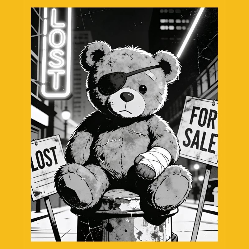 Neon Noir Bear with Eye Patch