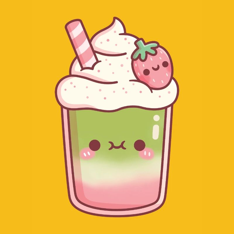 Süßer Eiskaffer Matcha Erdbeer-Latte