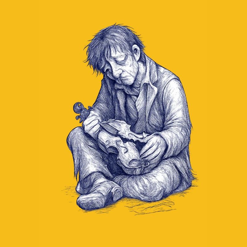 Melancholic reader | Hand Painted Drawing