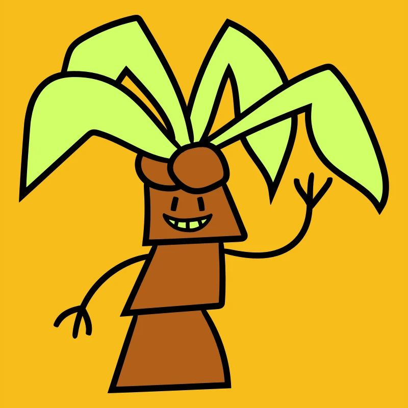 Funny Cute Palm Tree Waving Happy Face Comic