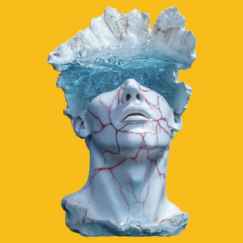 surreal marble statue bust