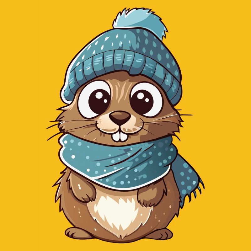 Cute gopher with scarf and bobble hat.