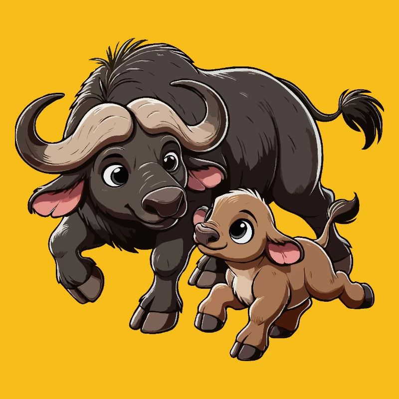 Buffle du Cap mère et enfant