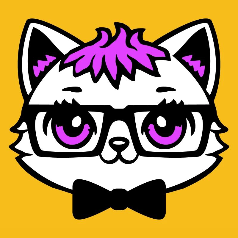 Chat Nerd Nerd Lunettes Noeud papillon Cheveux roses Geek