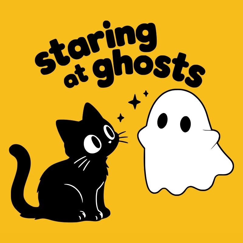 Süße Katze trifft Geist | Minimal Halloween Motiv
