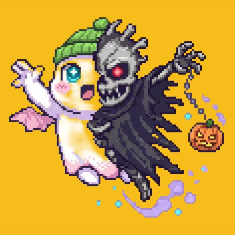 Kawaii & Horror Split Design Pixel Art