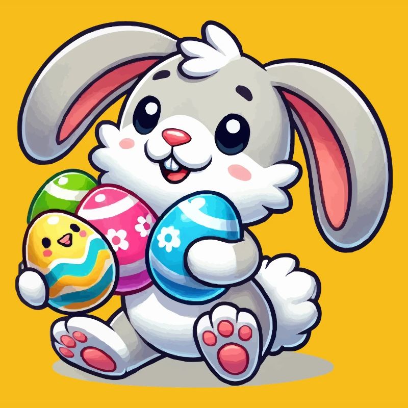 Easter bunny with colorful eggs