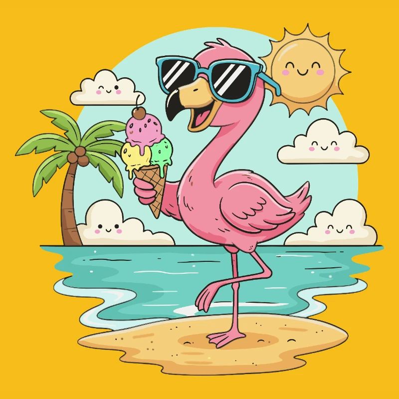 Flamingo am Strand mit Eis & Sonne