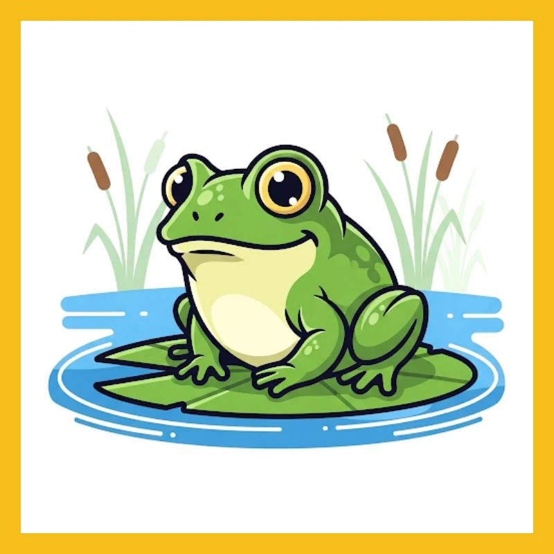 Charming frog on water lily