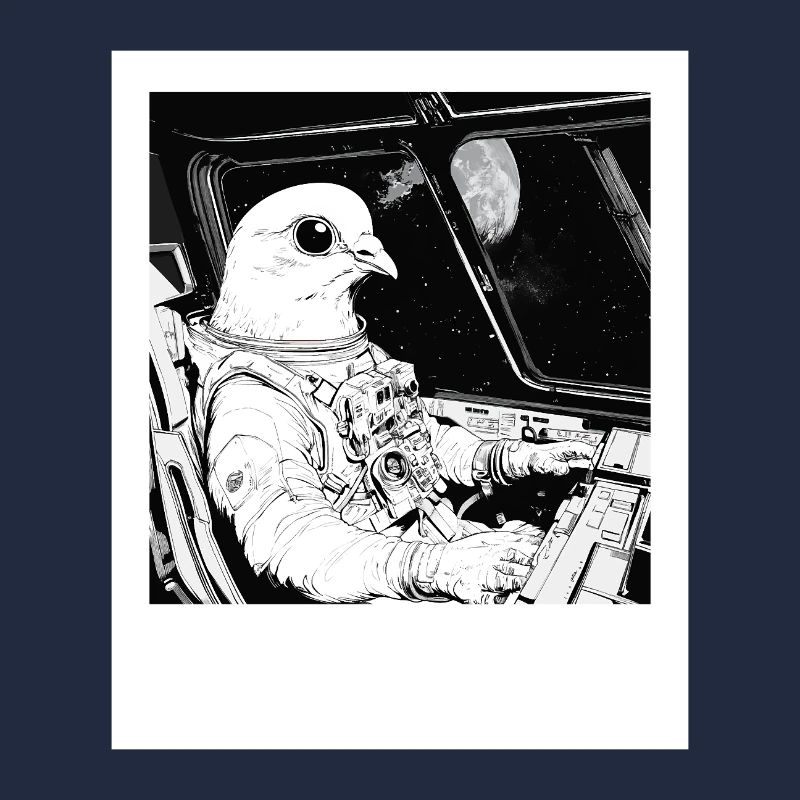 Space pigeon in the astronaut cosmos