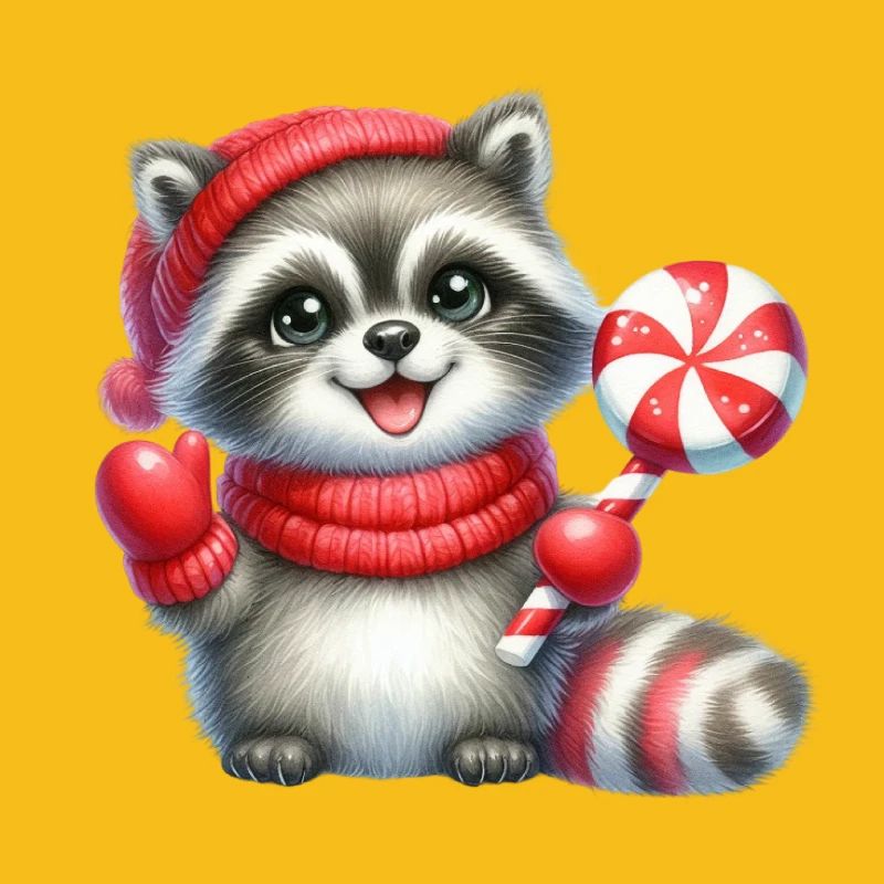 Cozy Raccoon With Candy Cane