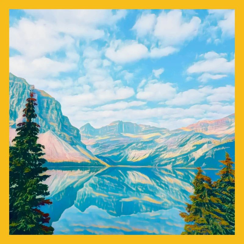 Sky blue mountain lake reflection