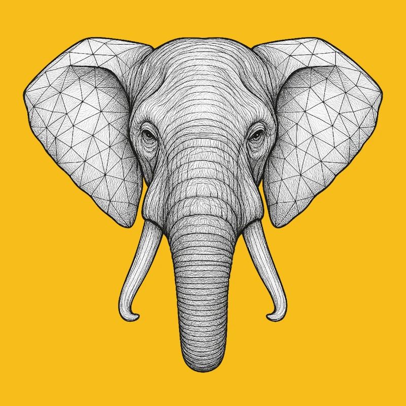 Geometric Elephant Head Sketch Style