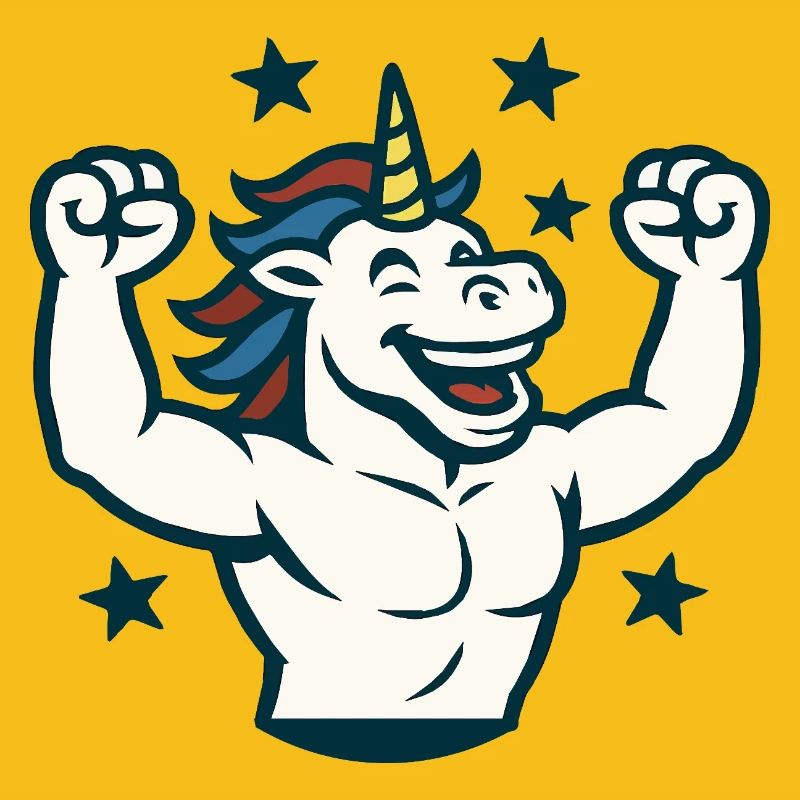 Starkes Unicorn Gym Maskottchen Power Flex Design