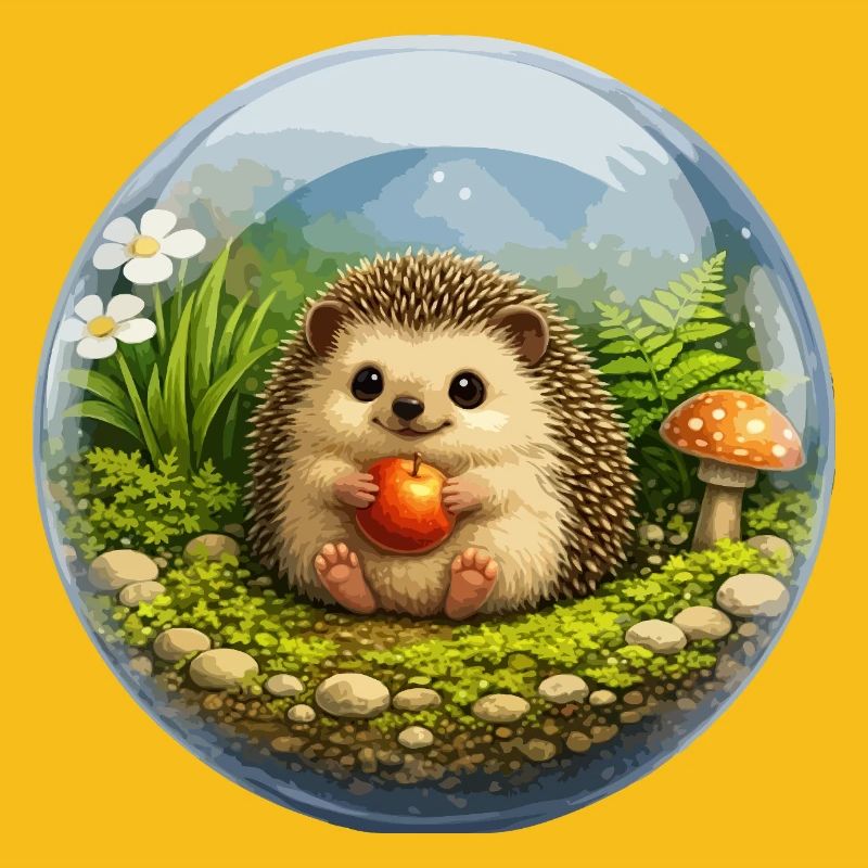 Igel in Glaskugel mit Waldszene
