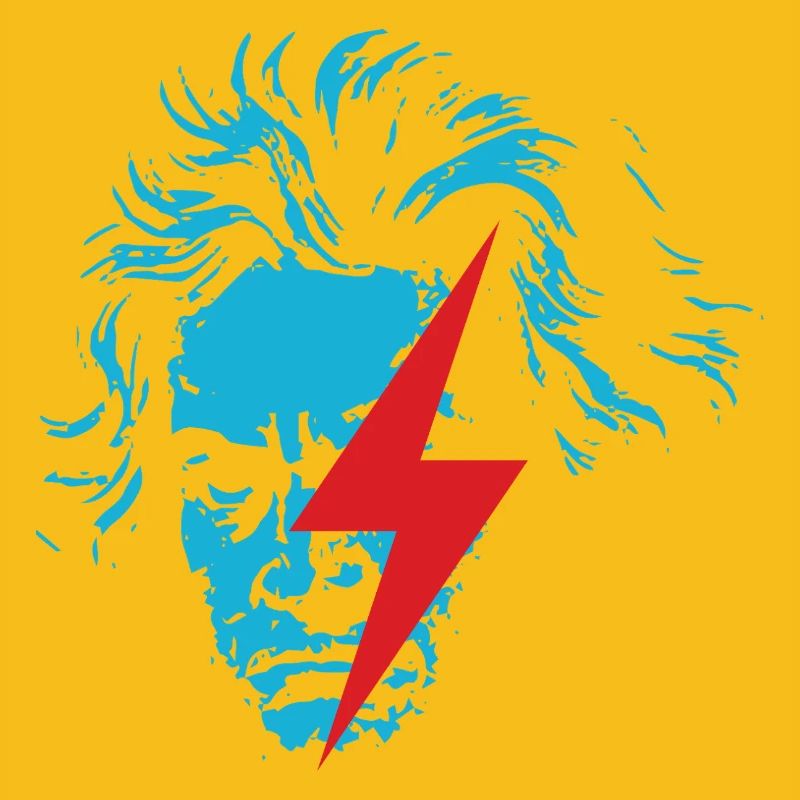 Blaues Beethoven-Gesicht mit rotem Blitz